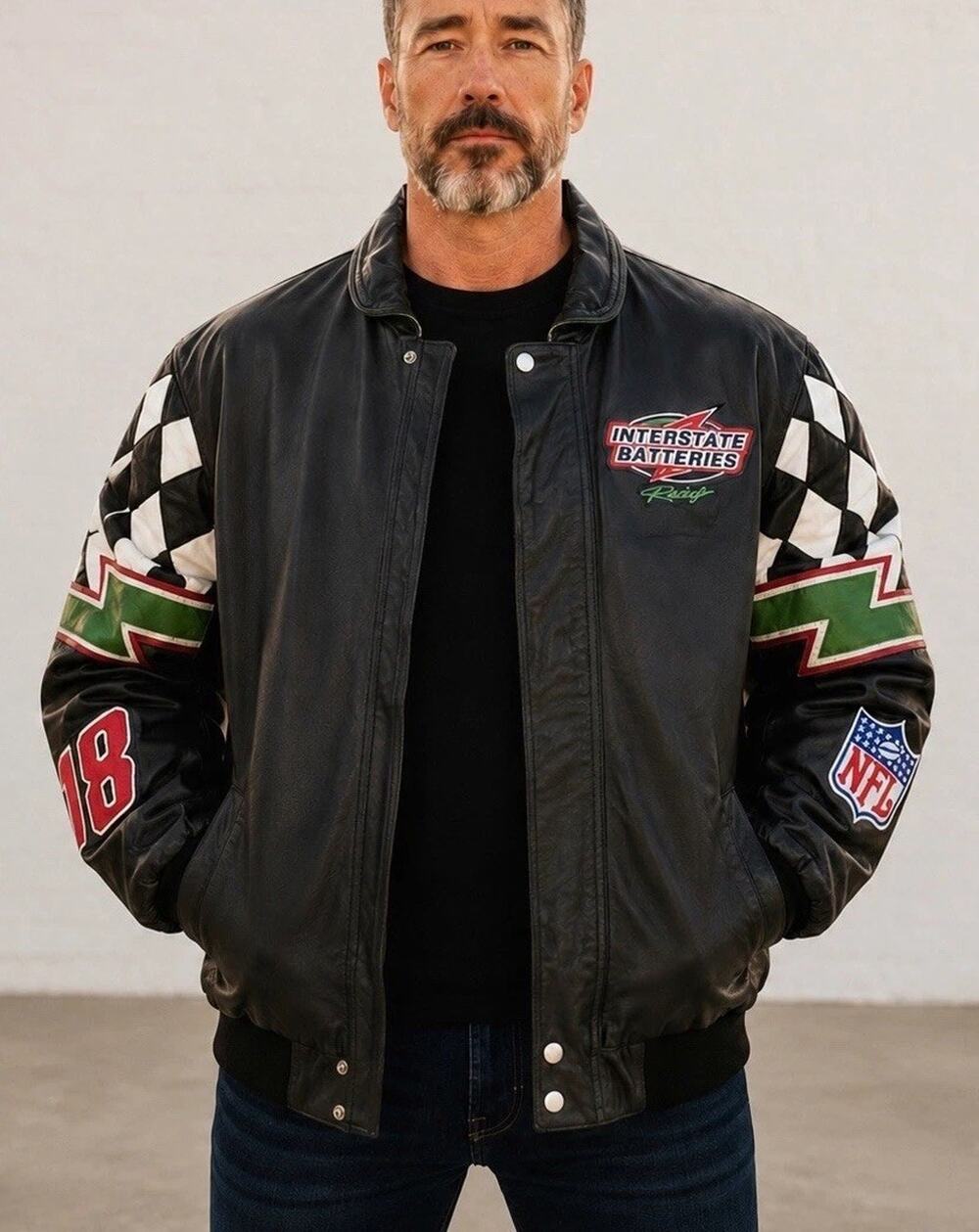 Vintage Jeff Hamilton Interstate Batteries Racing Leather Jacket XL NASCAR NFL